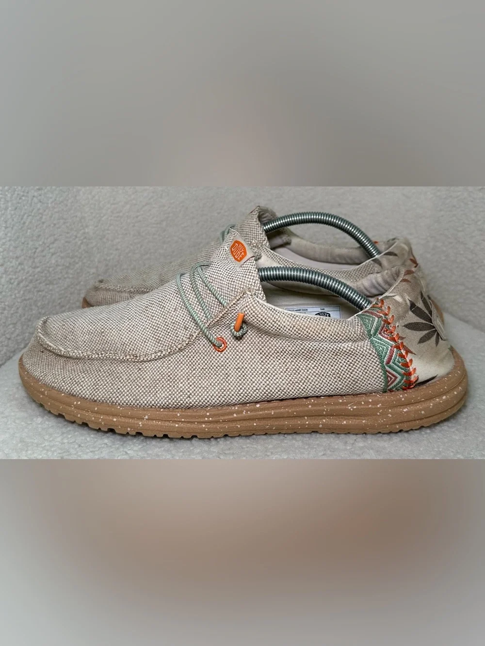 Hey Dude Wally Hemp Daze Tan Floral Casual Slip-On Loafers Palm Leaves Summer 13